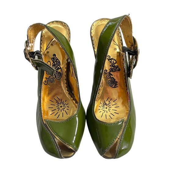 Naughty Monkey heels Women's 6.5 green patent leather peep toe slingback block h - Picture 3 of 12